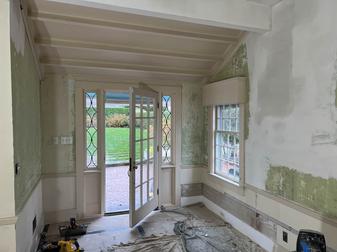 CMH West Wing fall 2023 renovation. During West Wing electrical work – bench and pillar removed