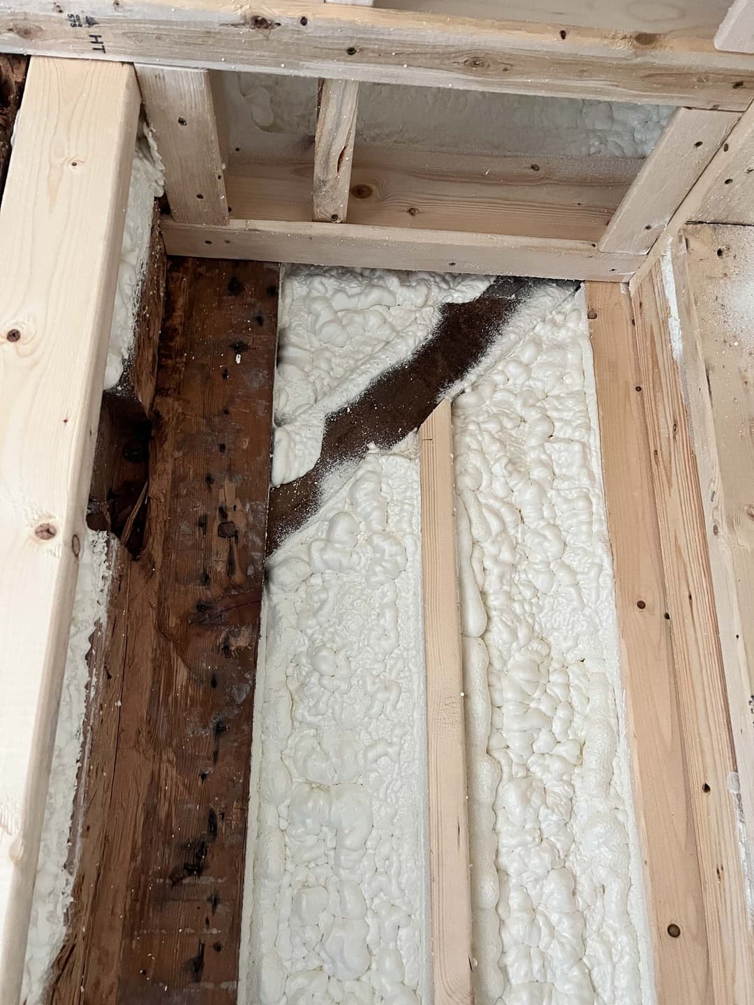 Bath 3 Renovation. Post and Beam on Exterior wall w new shower framing