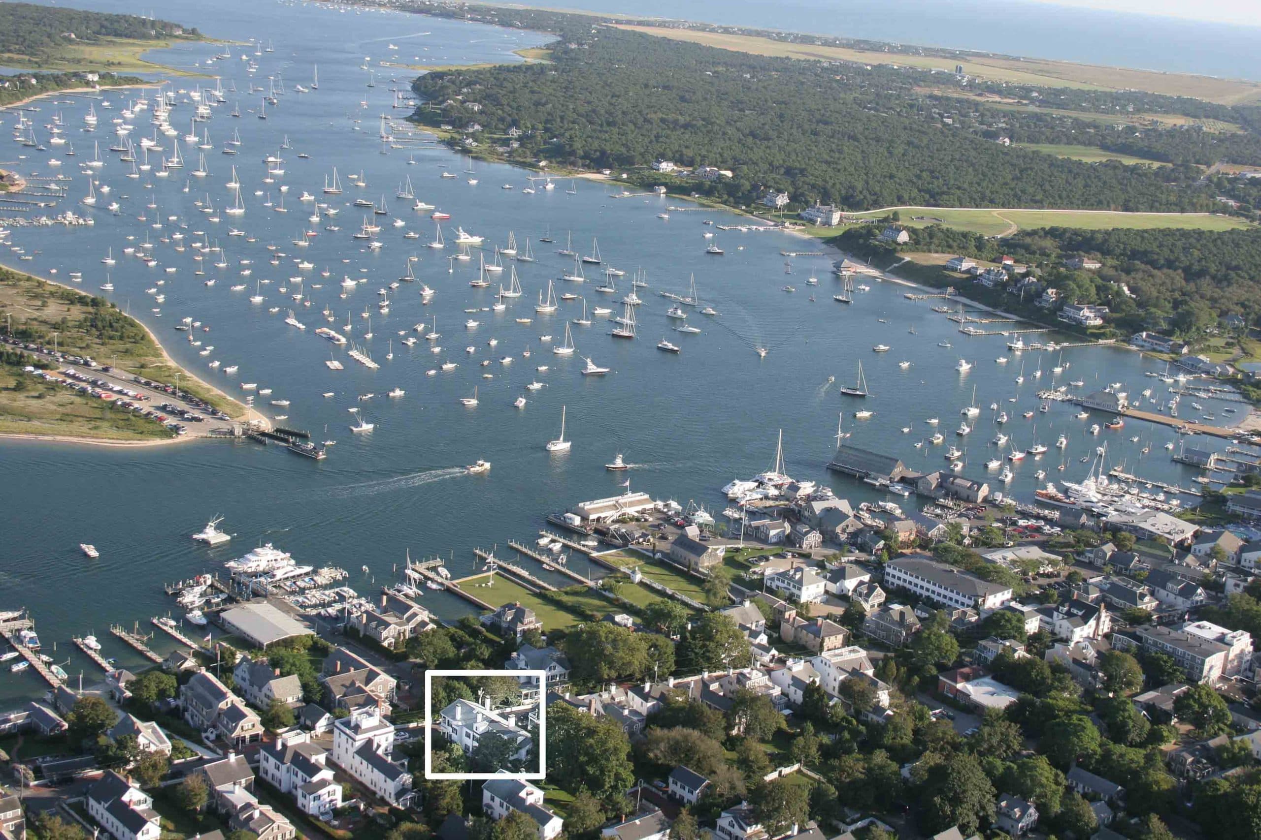 Aerial view of the house, Edgartown village and Chappaquiddick